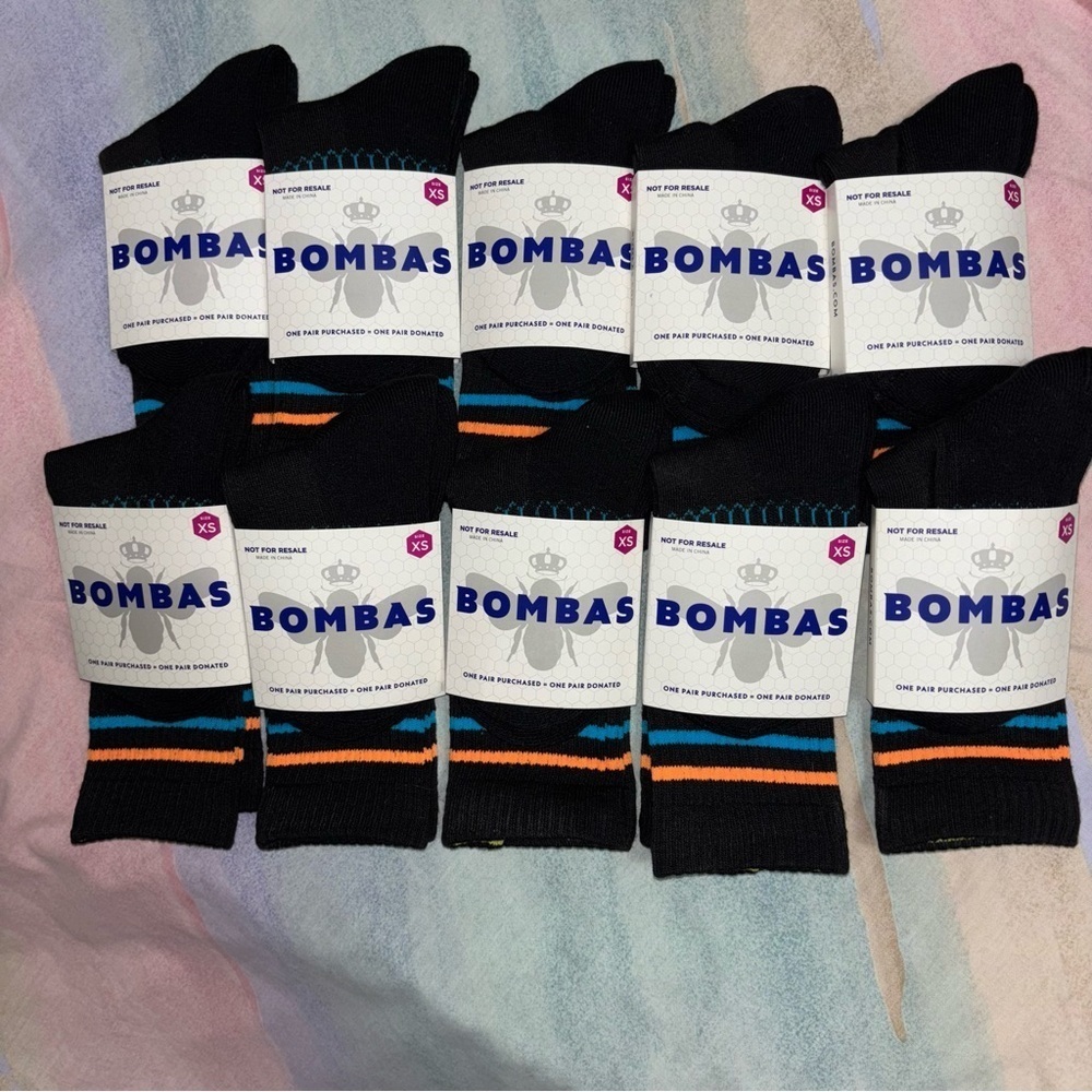 (10) Bombas Sock Tech XS Solid Black Striped Cuff Socks